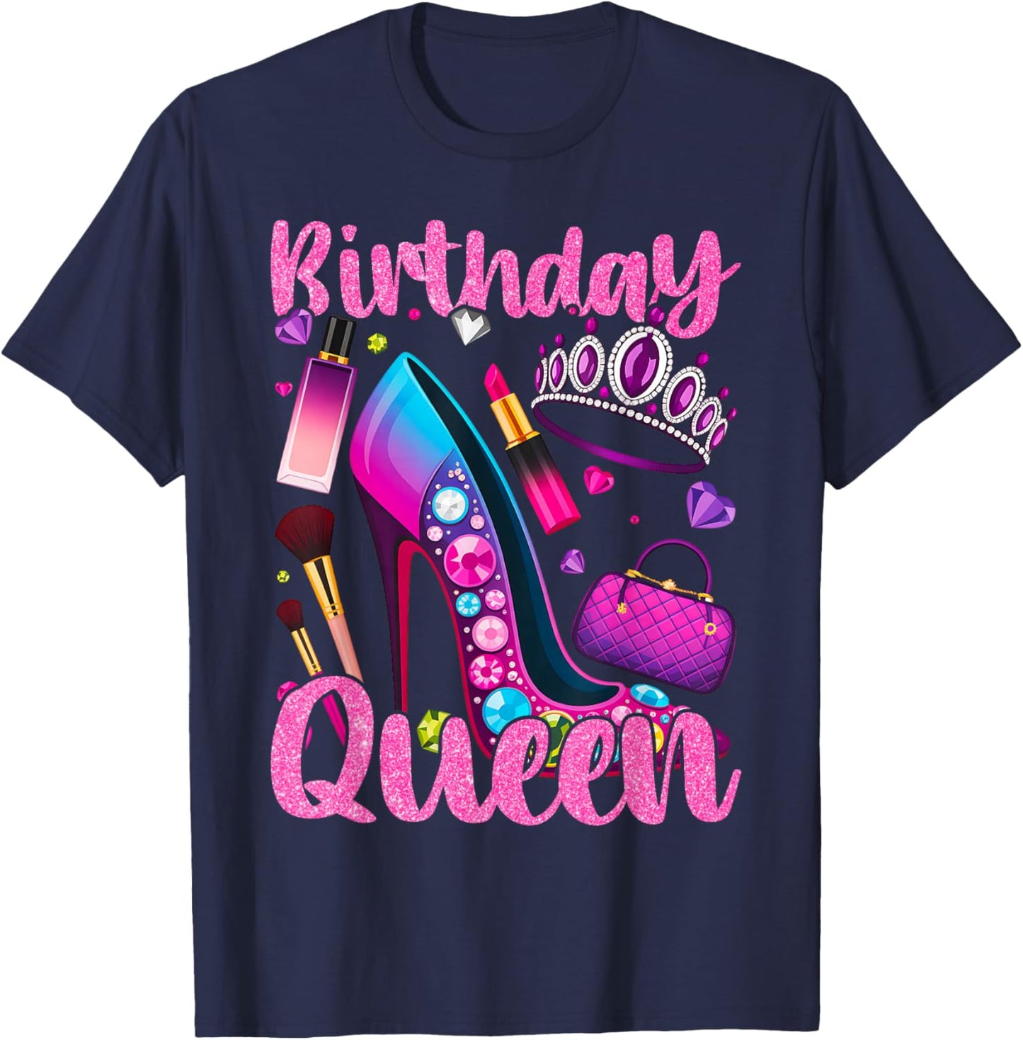 Birthday Queen Crown Graphic Vibes T-Shirt - T-Shirt | Navy
