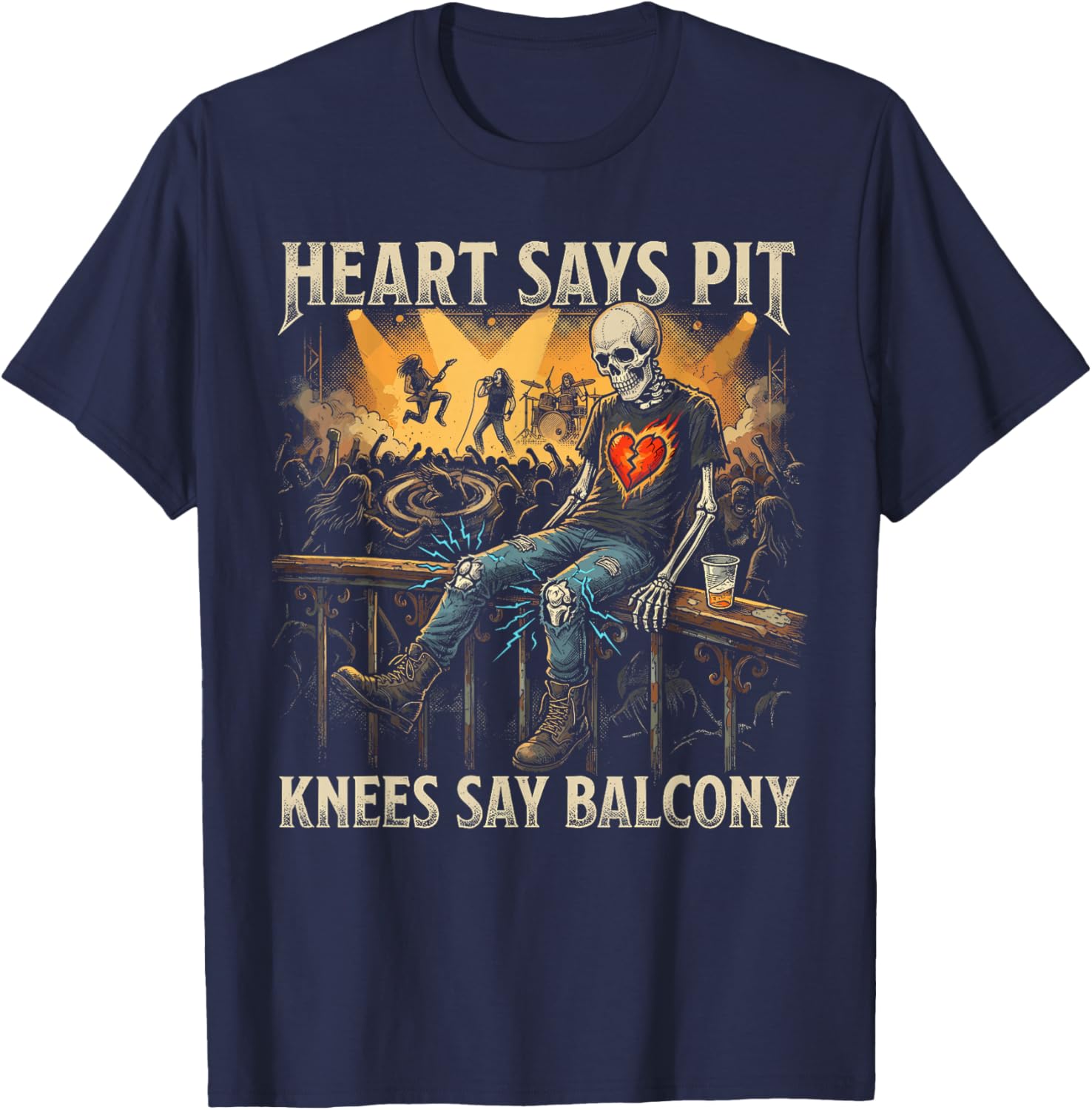 Heavy Metal Gifts Punk Rock Heart Says Pit Knees Say Balcony T-Shirt - T-Shirt | Navy