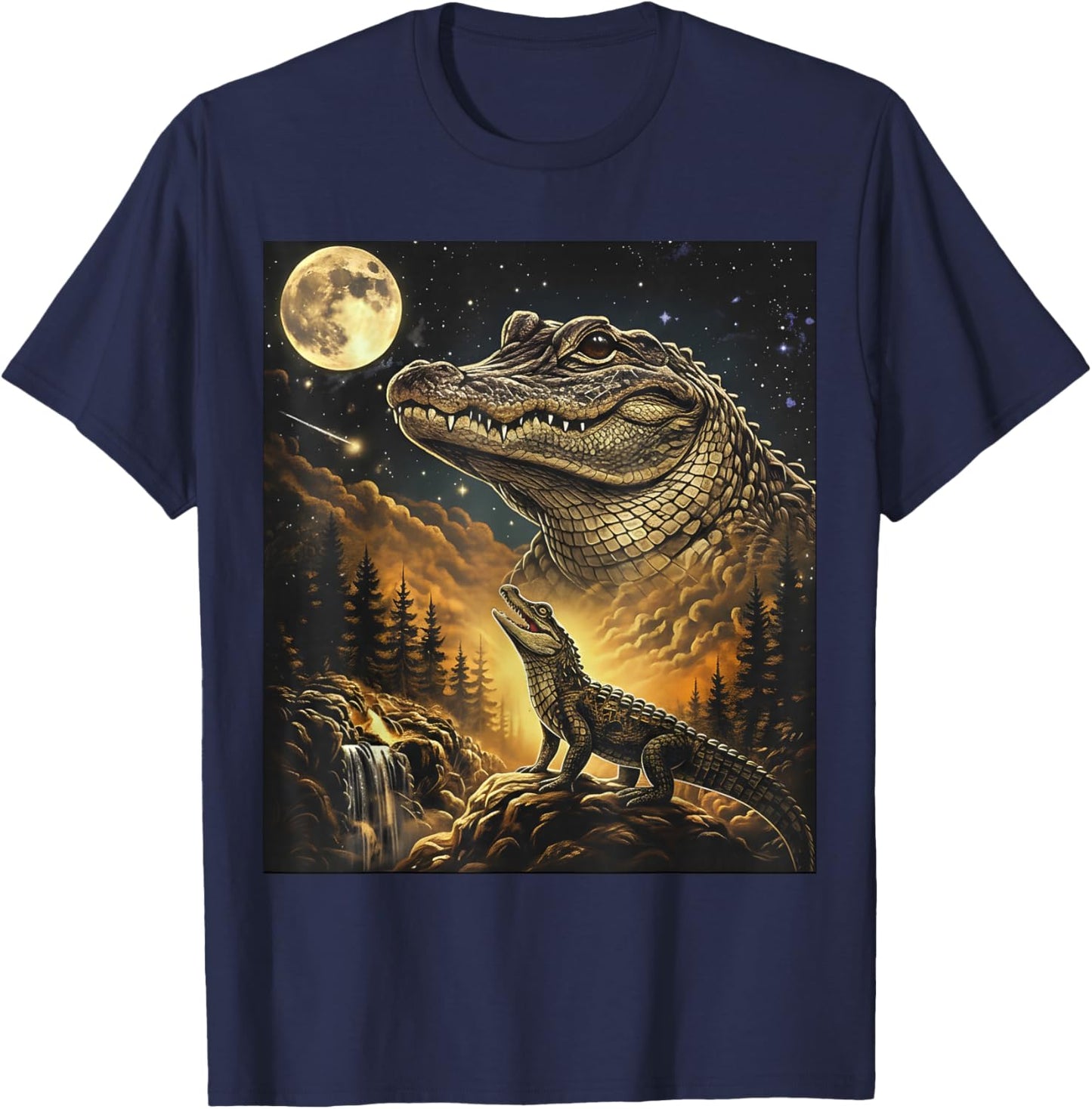 Alligator Howling Moon Shirt Wild Gator Art T-Shirt - T-Shirt | Navy