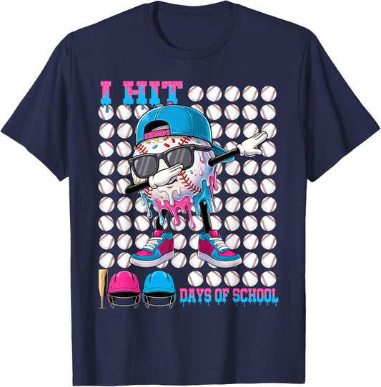 100 Days of School Baseball Drip Boys Kids 100th Day School T-Shirt - T-Shirt | Navy