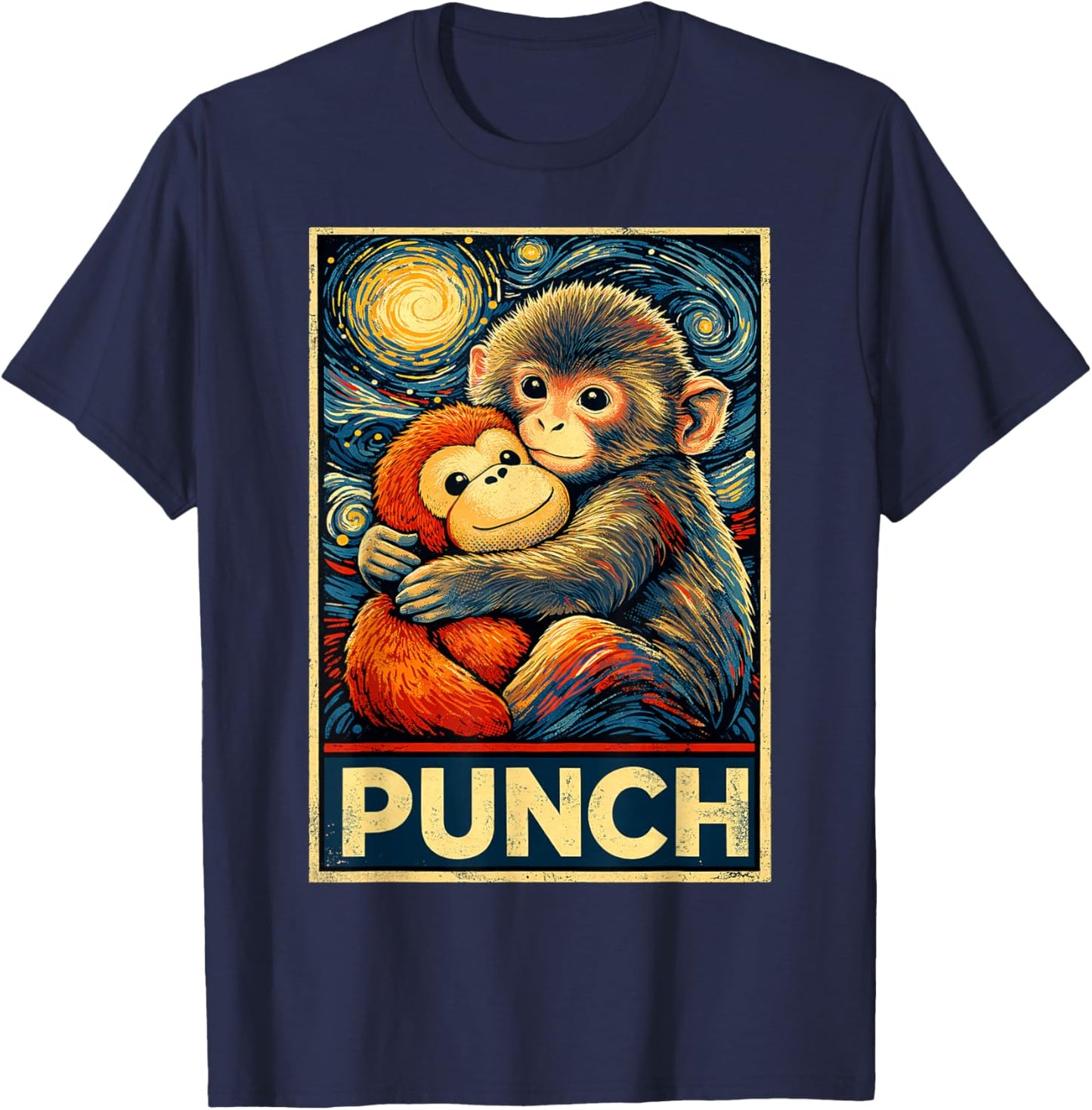 Baby Monkey Punch and Plush Funny Starry Night T-Shirt - T-Shirt | Navy