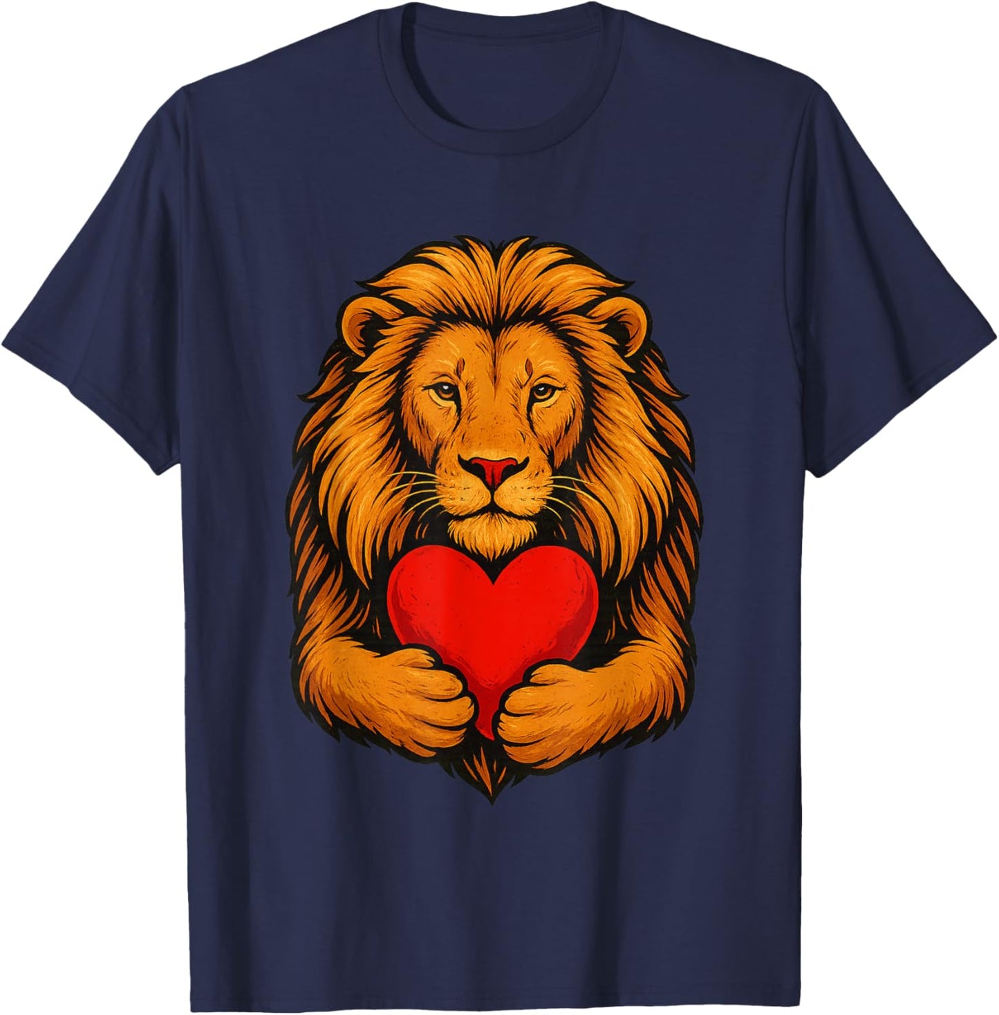Lion Hugging Valentine Heart - Lions Valentines Day T-Shirt - T-Shirt | Navy