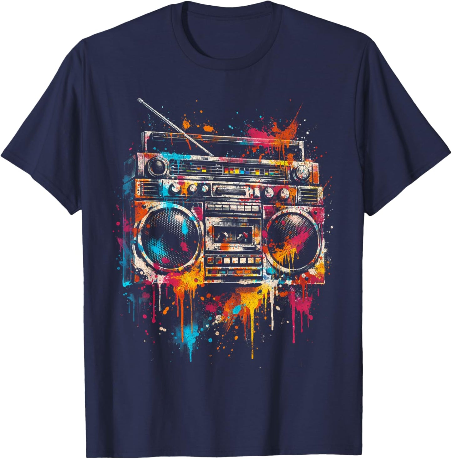 Graffiti Boombox Street Style Graphic T-Shirt - T-Shirt | Navy