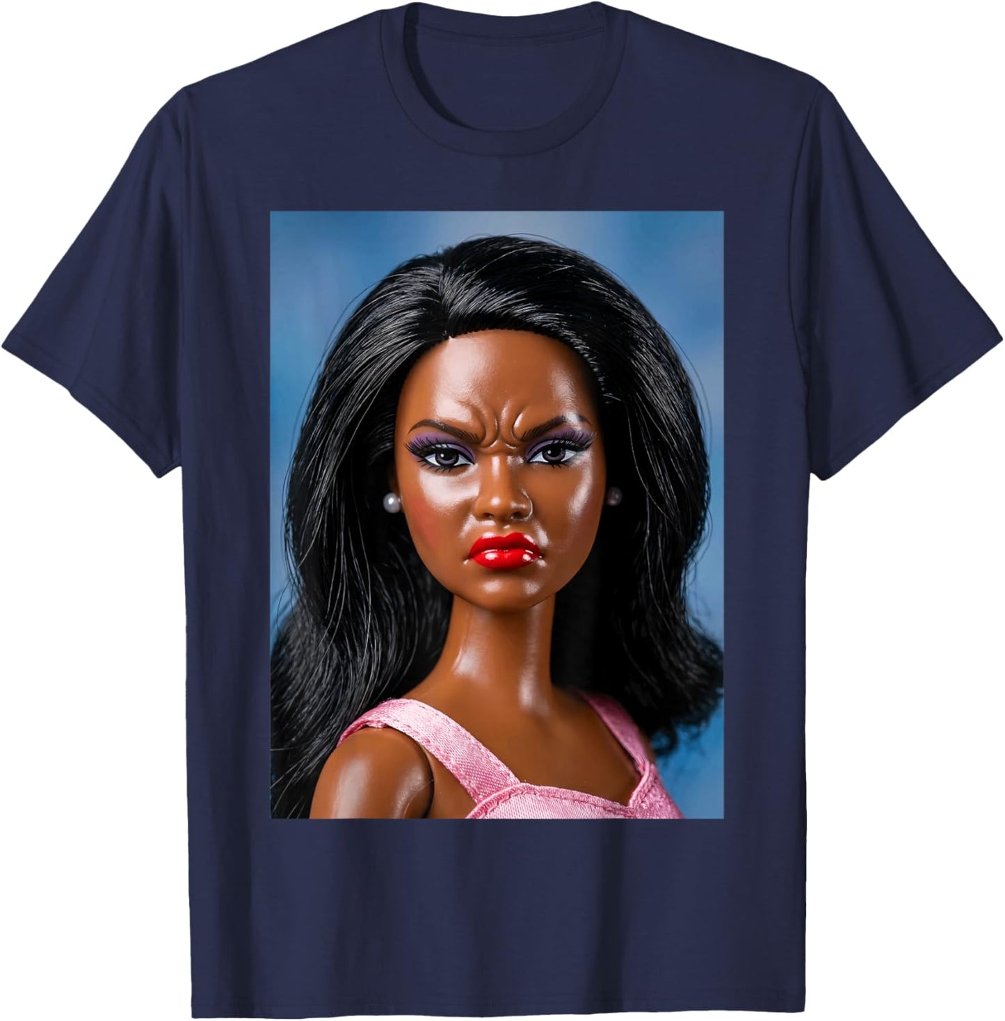 Angry Disgusted Black Doll Face Meme Reaction Meme Funny T-Shirt - T-Shirt | Navy