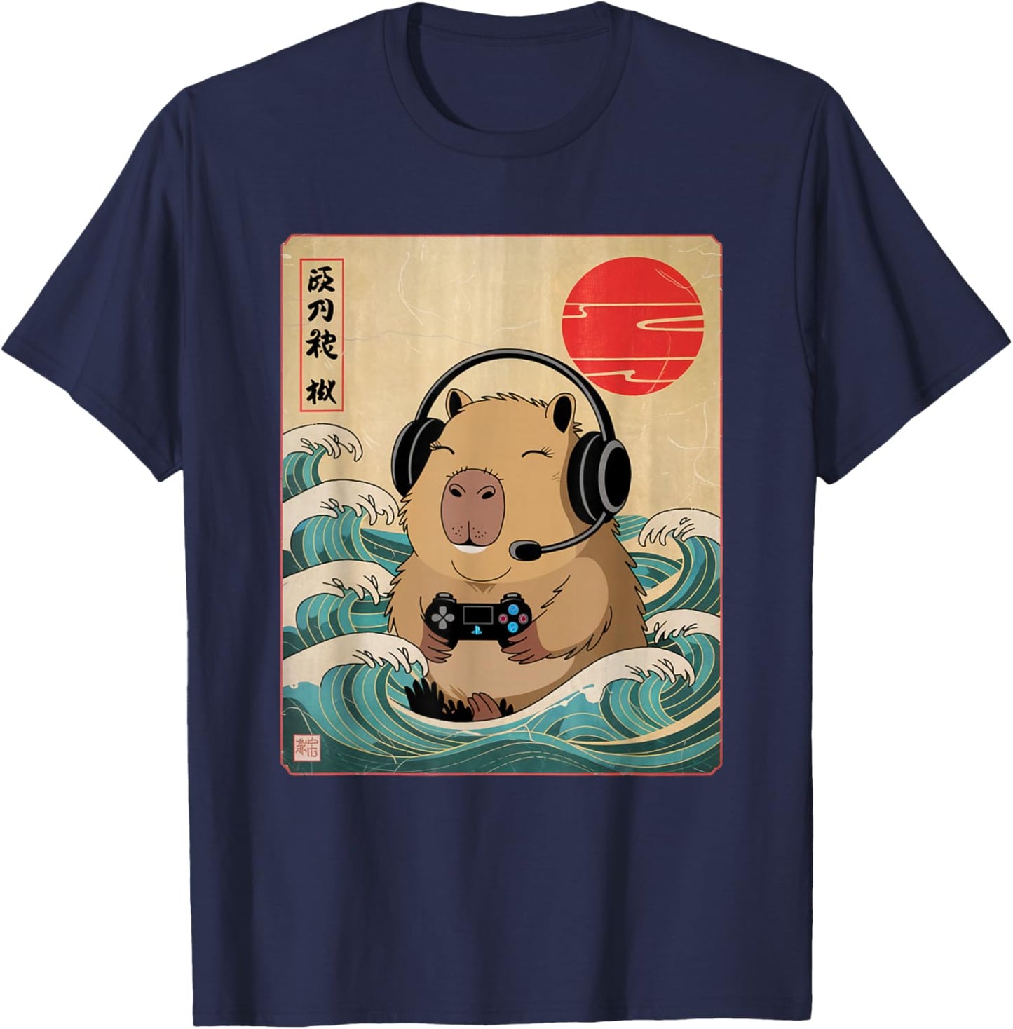 Anime Gamer Capybara Japanese Art Gaming Gifts Men Boys Teen T-Shirt - T-Shirt | Navy