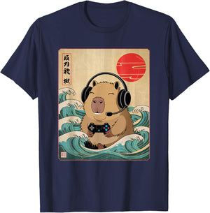 Anime Gamer Capybara Japanese Art Gaming Gifts Men Boys Teen T-Shirt - T-Shirt | Navy