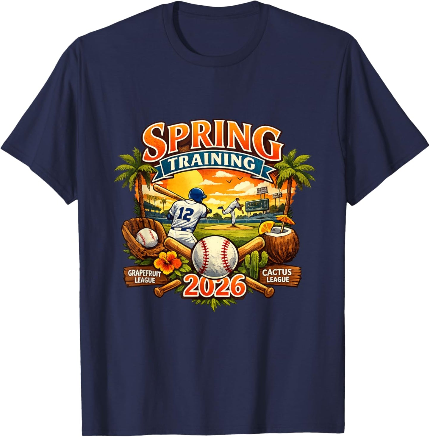 Spring Training 2026 Baseball Vintage Sunset Design T-Shirt - T-Shirt | Navy