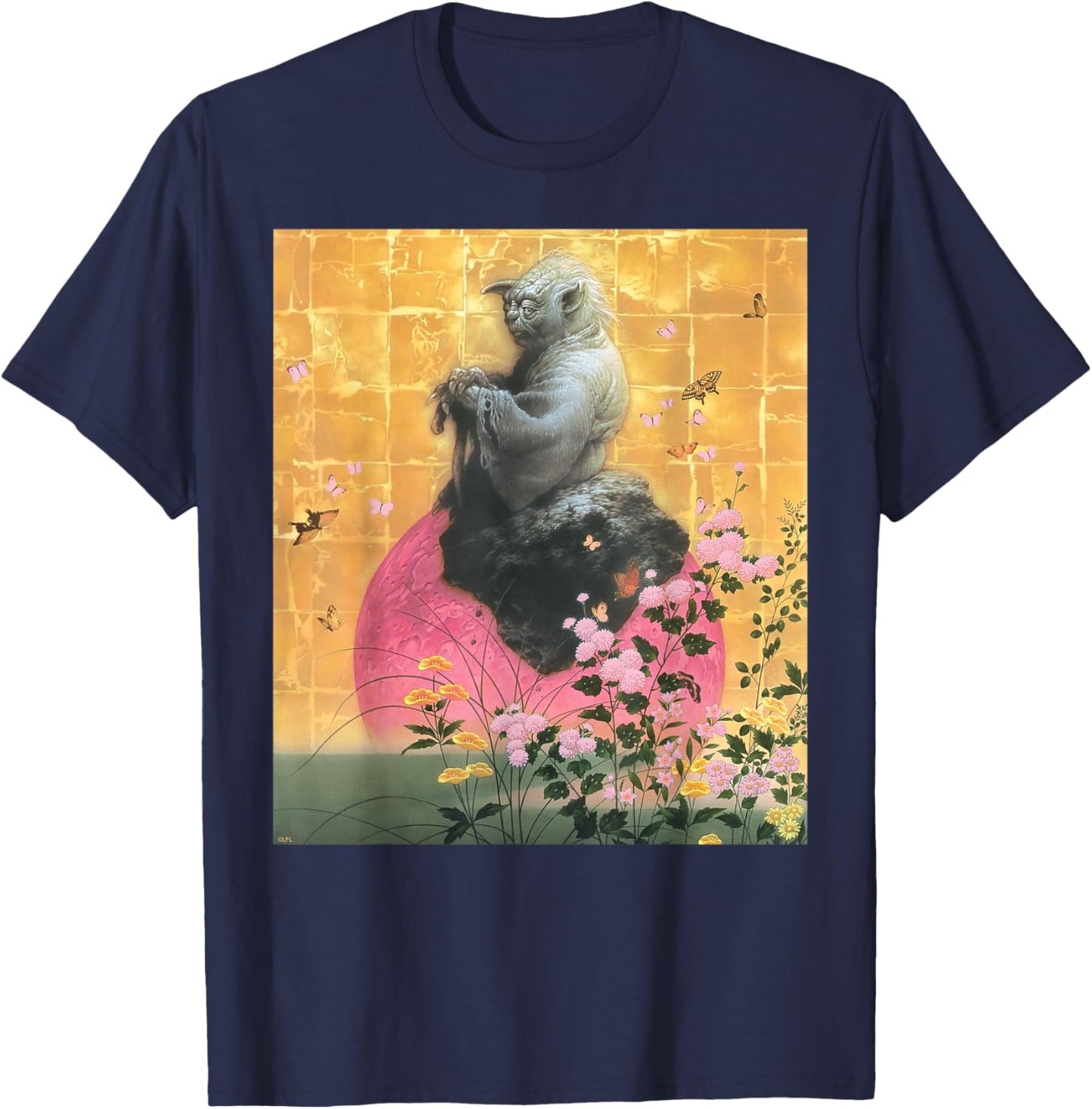 Star Wars Yoda Jedi Master Spring Cherry Blossoms Sakura Art T-Shirt - T-Shirt | Navy