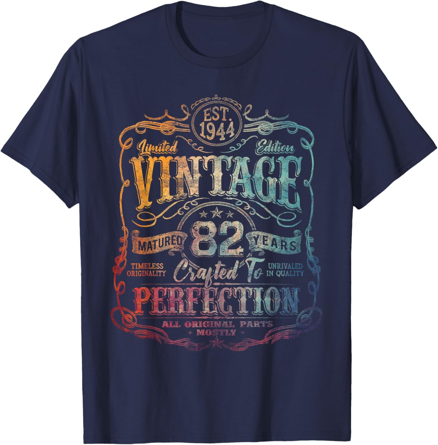Vintage 1944 Limited Edition Shirt 82 Year Old 82nd Birthday T-Shirt - T-Shirt | Navy