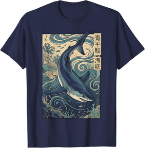 Great White Shark Japanese T-Shirt - T-Shirt | Navy