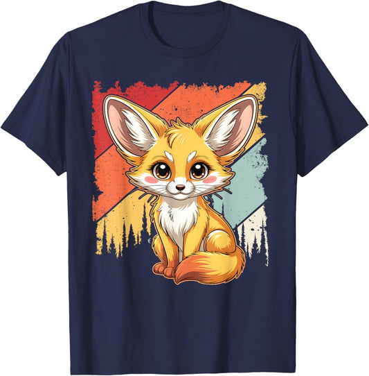 Retro Vintage Fennec Fox Cute Foxes T-Shirt - T-Shirt | Navy
