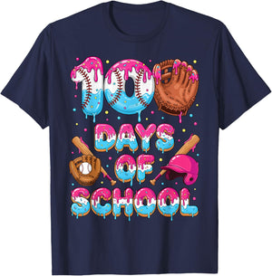100 Days of School Baseball Donut Dripping Teacher Boys Kids T-Shirt - T-Shirt | Navy
