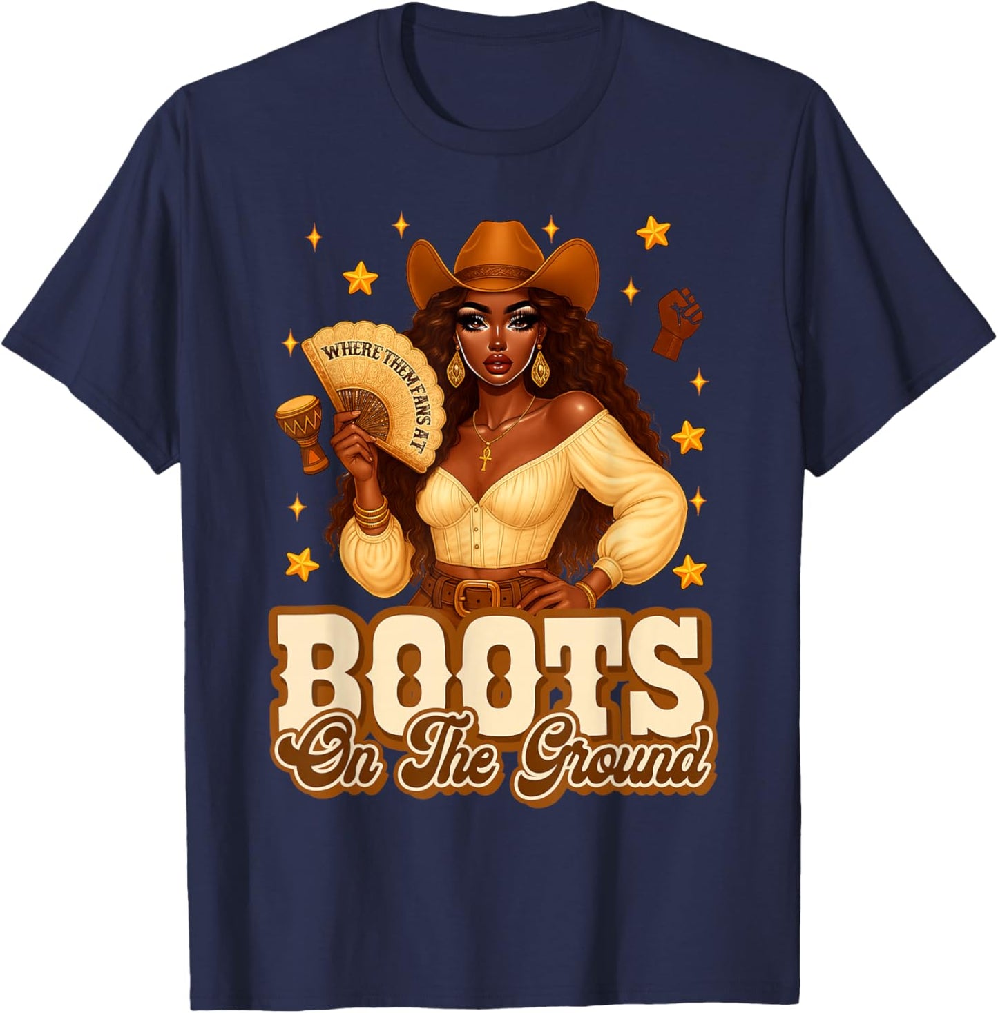 Boots On The Ground Where Them Fans at Black Western Cowgirl T-Shirt - T-Shirt | Navy