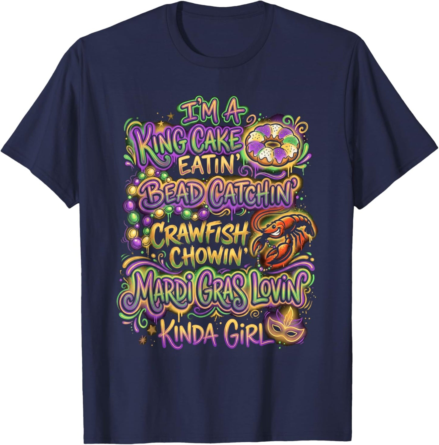 Beads Crawfish Parade Carnival T-Shirt - T-Shirt | Navy