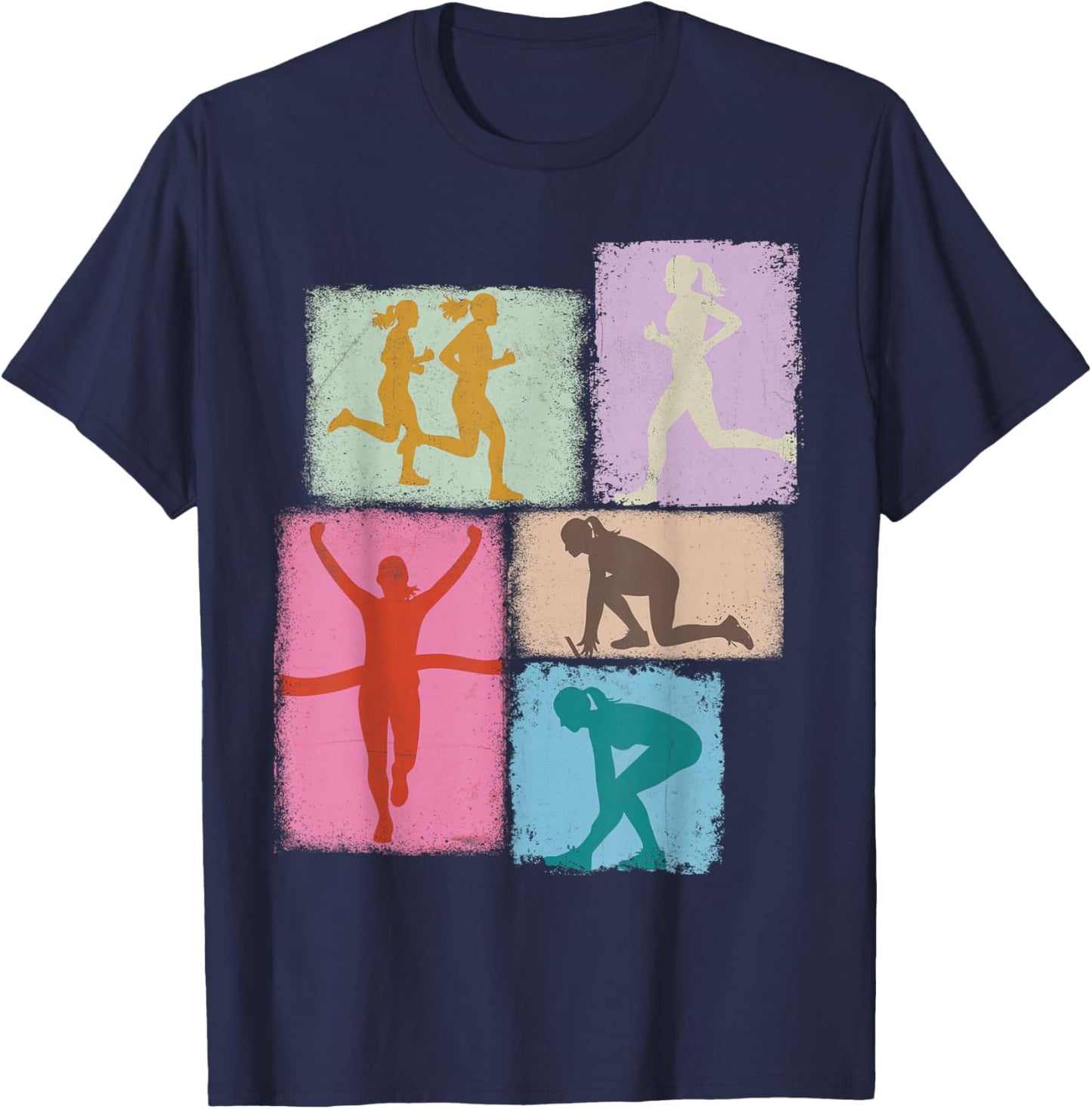 Running Collage Runner Women Coach Marathoner Run Mom T-Shirt - T-Shirt | Navy