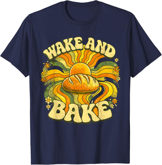 Wake and Bake Sourdough Loaf Vintage 70s Baking T-Shirt - T-Shirt | Navy