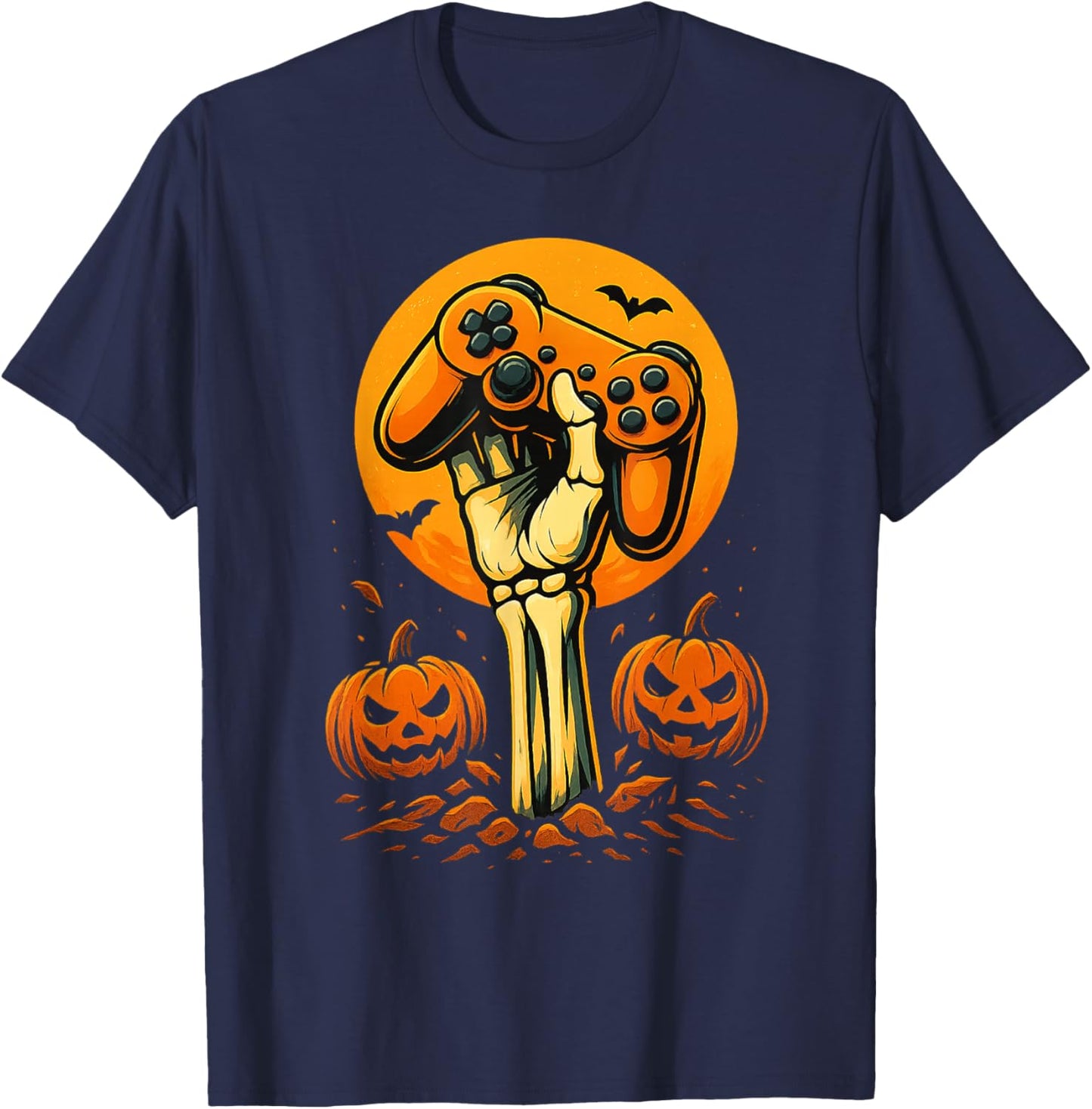 Halloween Skeleton Gamer Video Gaming Controller Boys Kids T-Shirt - T-Shirt | Navy
