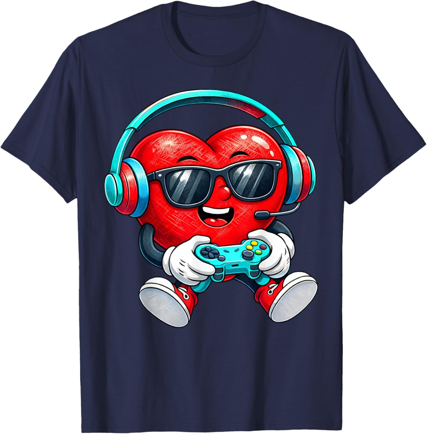 Valentines Day Gamer Heart Gaming Boys Kids Men Youth Teen T-Shirt - T-Shirt | Navy