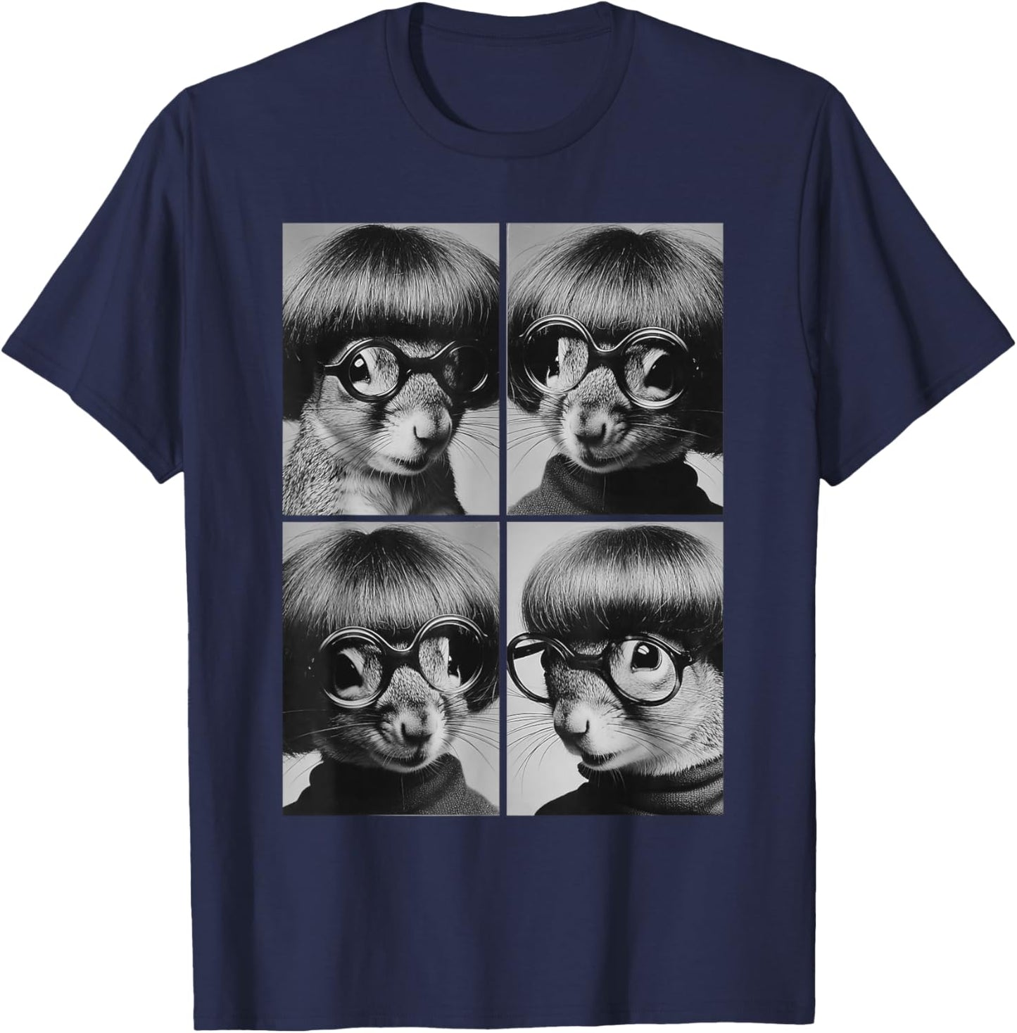 Squirrels with Sunglasses Forest Animals Meme Bob Haircut T-Shirt - T-Shirt | Navy