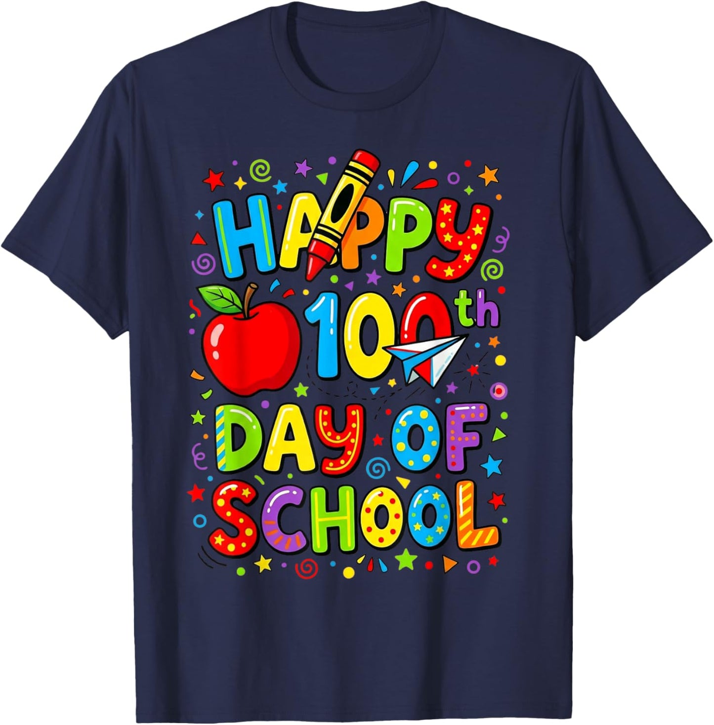 Happy 100th Day of School Cute for Kids Students Teachers T-Shirt - T-Shirt | Navy
