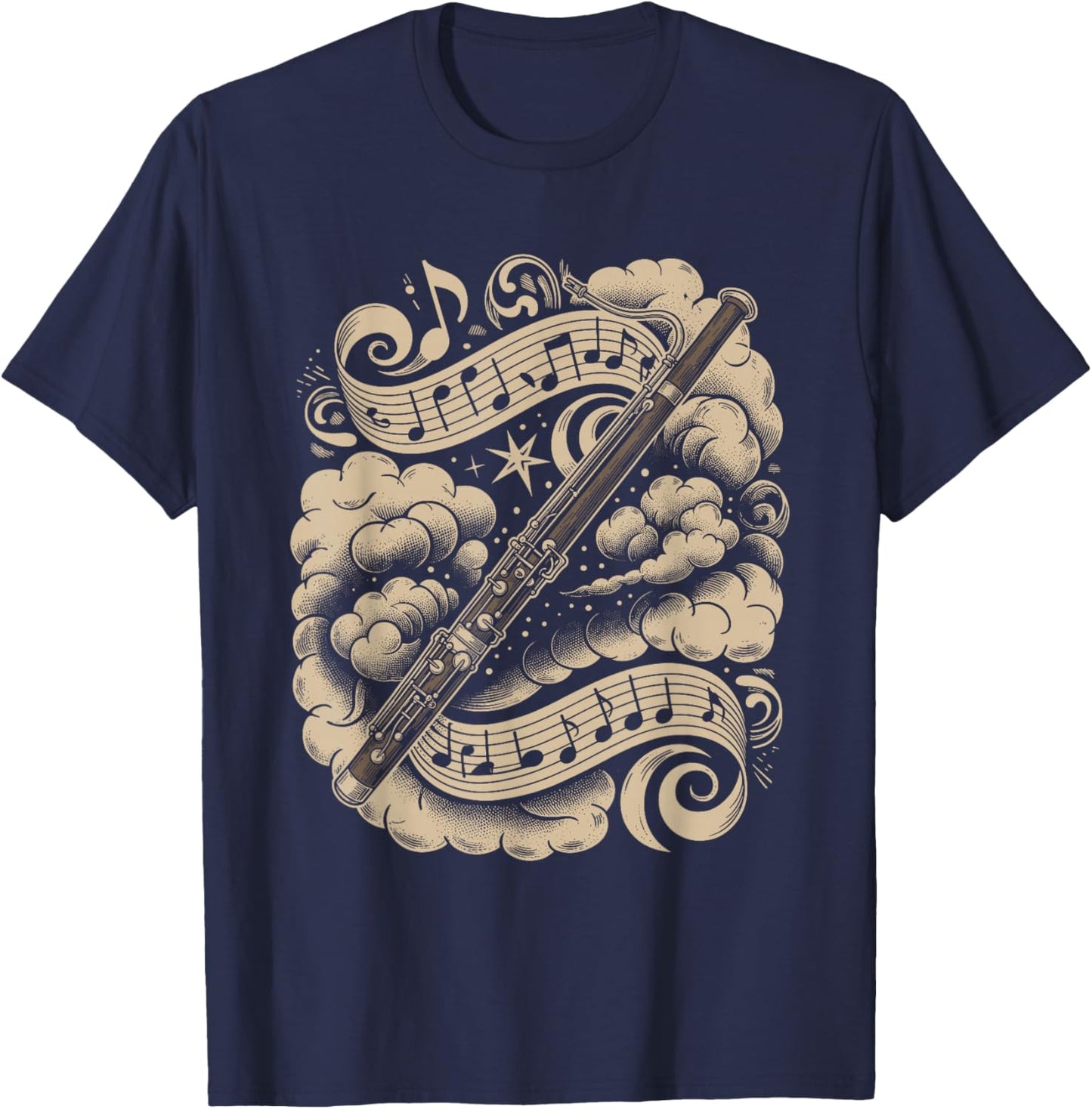 Bassoon Musical Notes Classical Orchestra Fantasy T-Shirt - T-Shirt | Navy