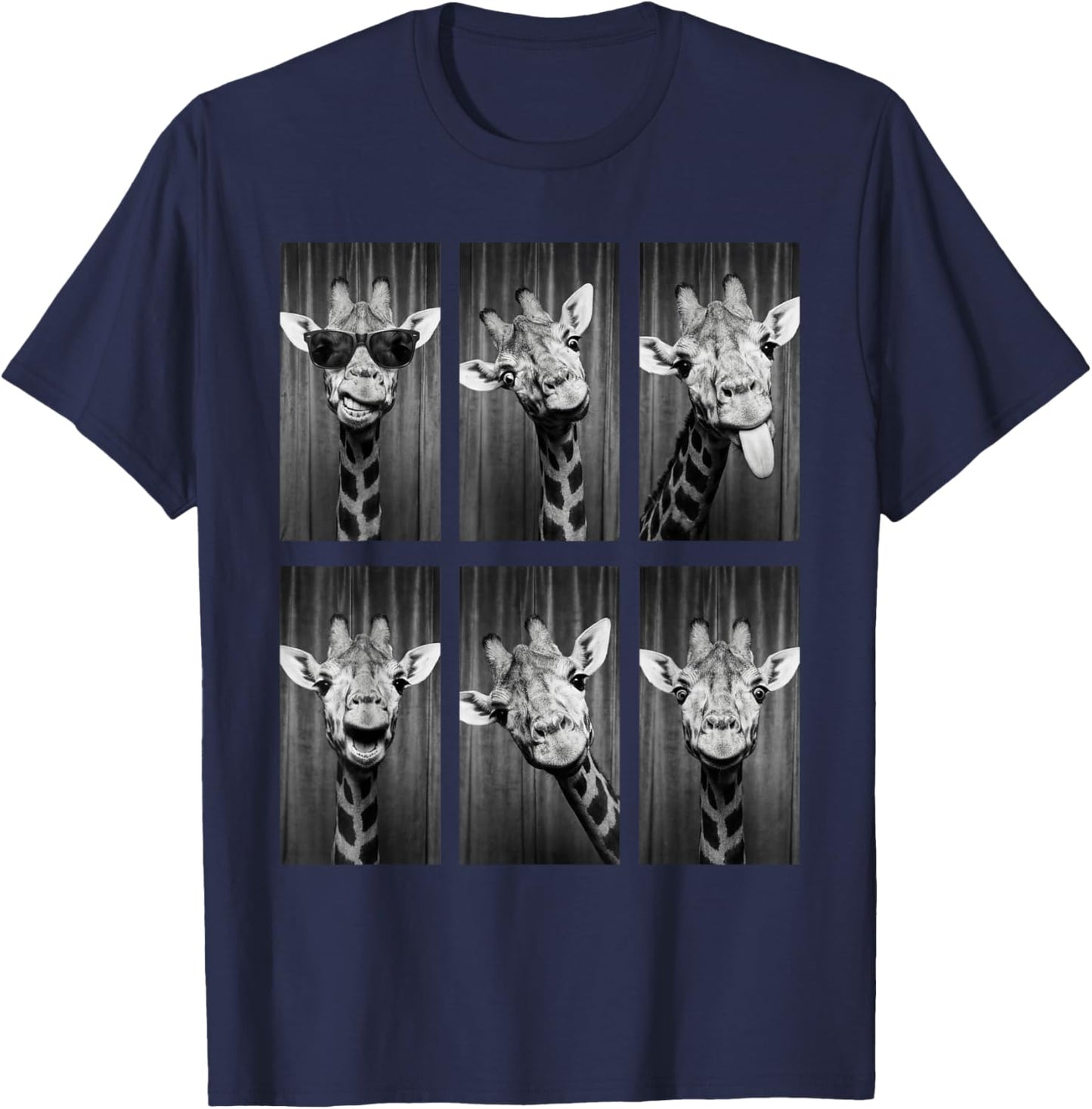 Giraffe Photobooth Funny Safari Animal Portrait T-Shirt - T-Shirt | Navy