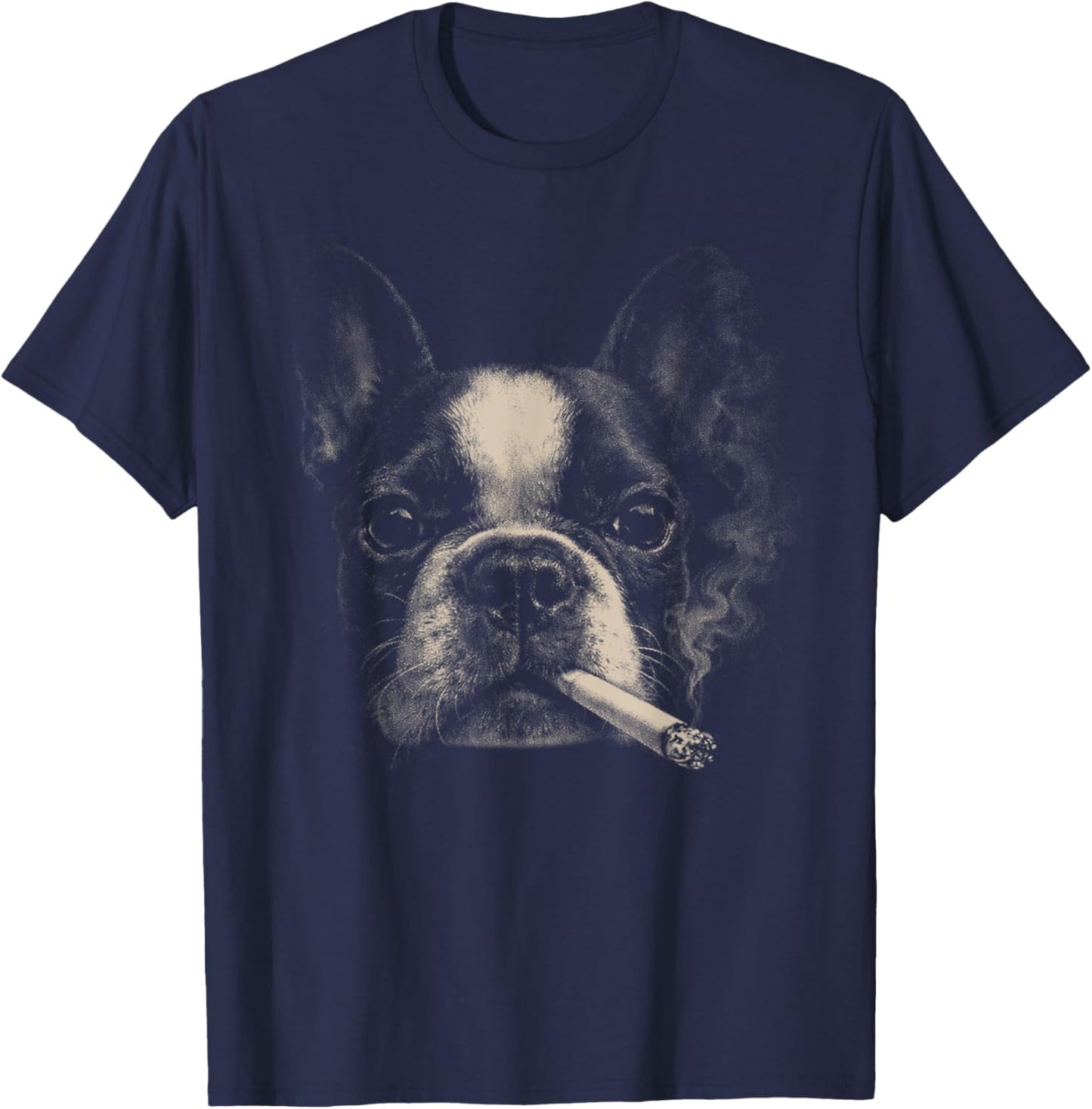 Dog Smoking Funny Boston Terrier Smoking Dog Meme T-Shirt - T-Shirt | Navy