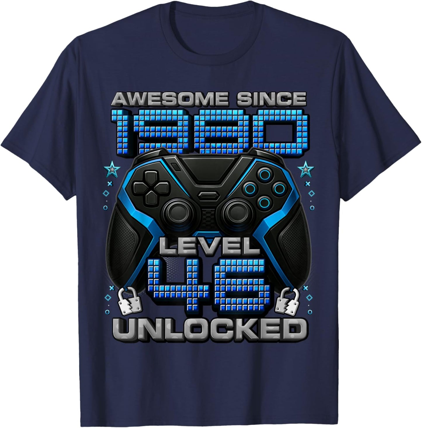 Level 46 Unlocked Awesome Since 1980 46th Birthday Gaming T-Shirt - T-Shirt | Navy