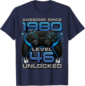 Level 46 Unlocked Awesome Since 1980 46th Birthday Gaming T-Shirt - T-Shirt | Navy