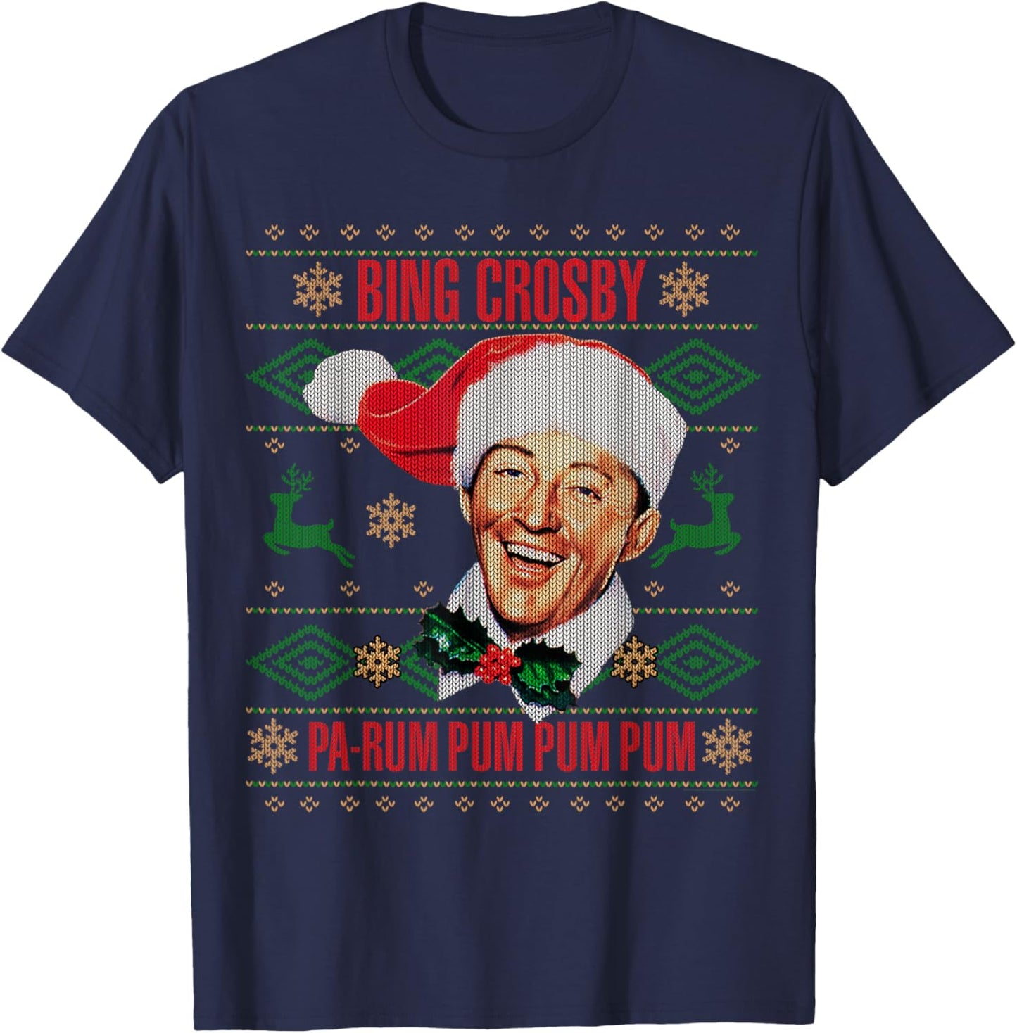 Official Bing Crosby Ugly Christmas Music T-Shirt - T-Shirt | Navy