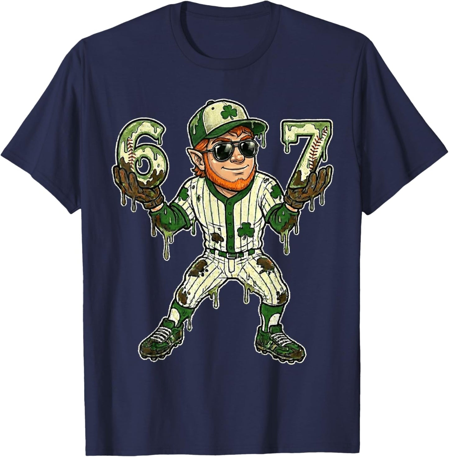Funny St Patricks Day Leprechaun Baseball Dripping 67 Drip T-Shirt - T-Shirt | Navy