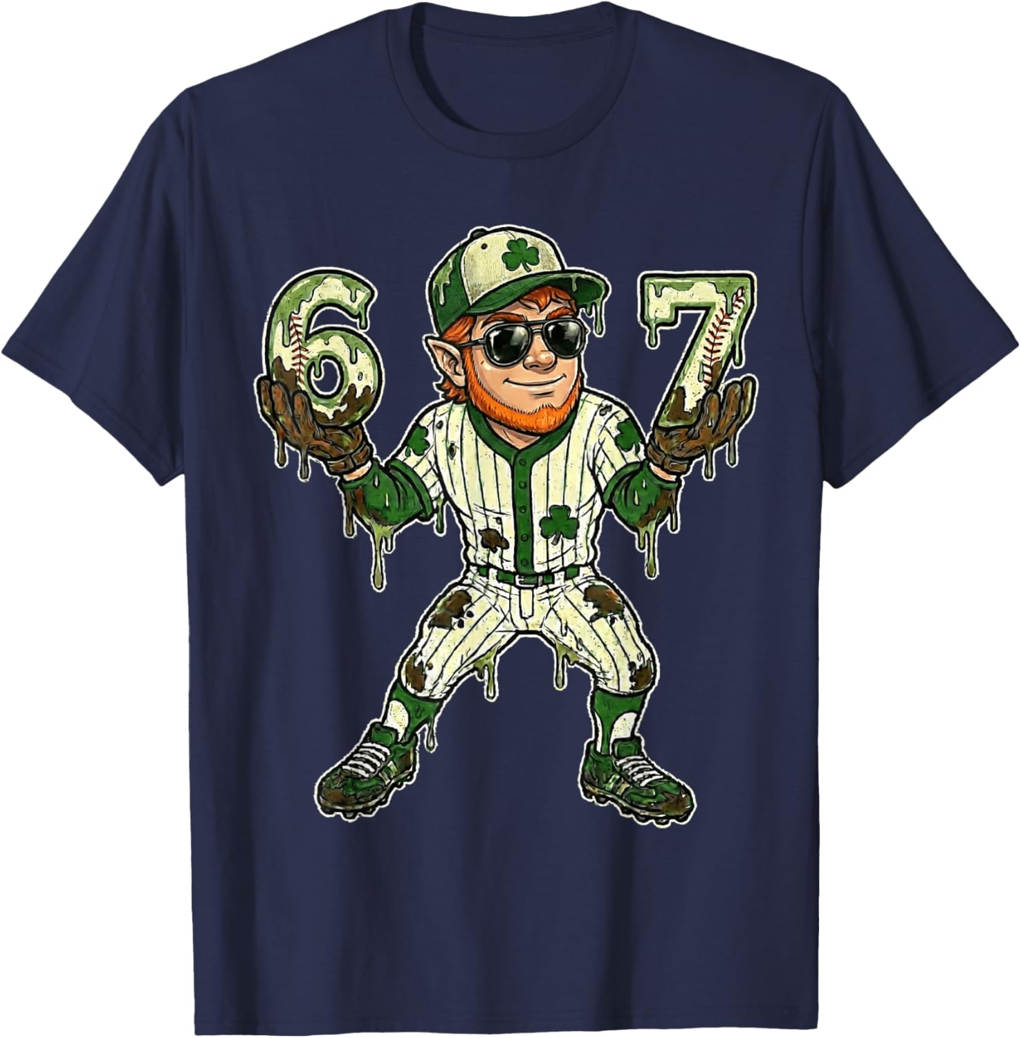Funny St Patricks Day Leprechaun Baseball Dripping 67 Drip T-Shirt - T-Shirt | Navy