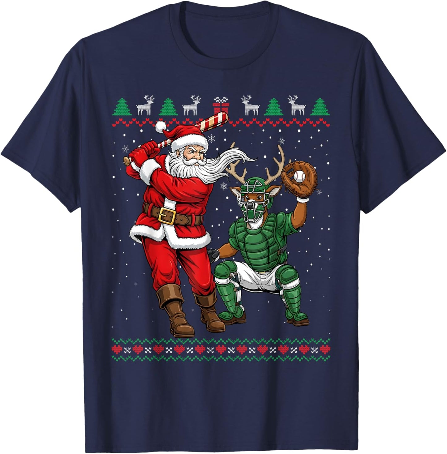 Funny Christmas Santa Baseball Ugly Sweater T-Shirt - T-Shirt | Navy