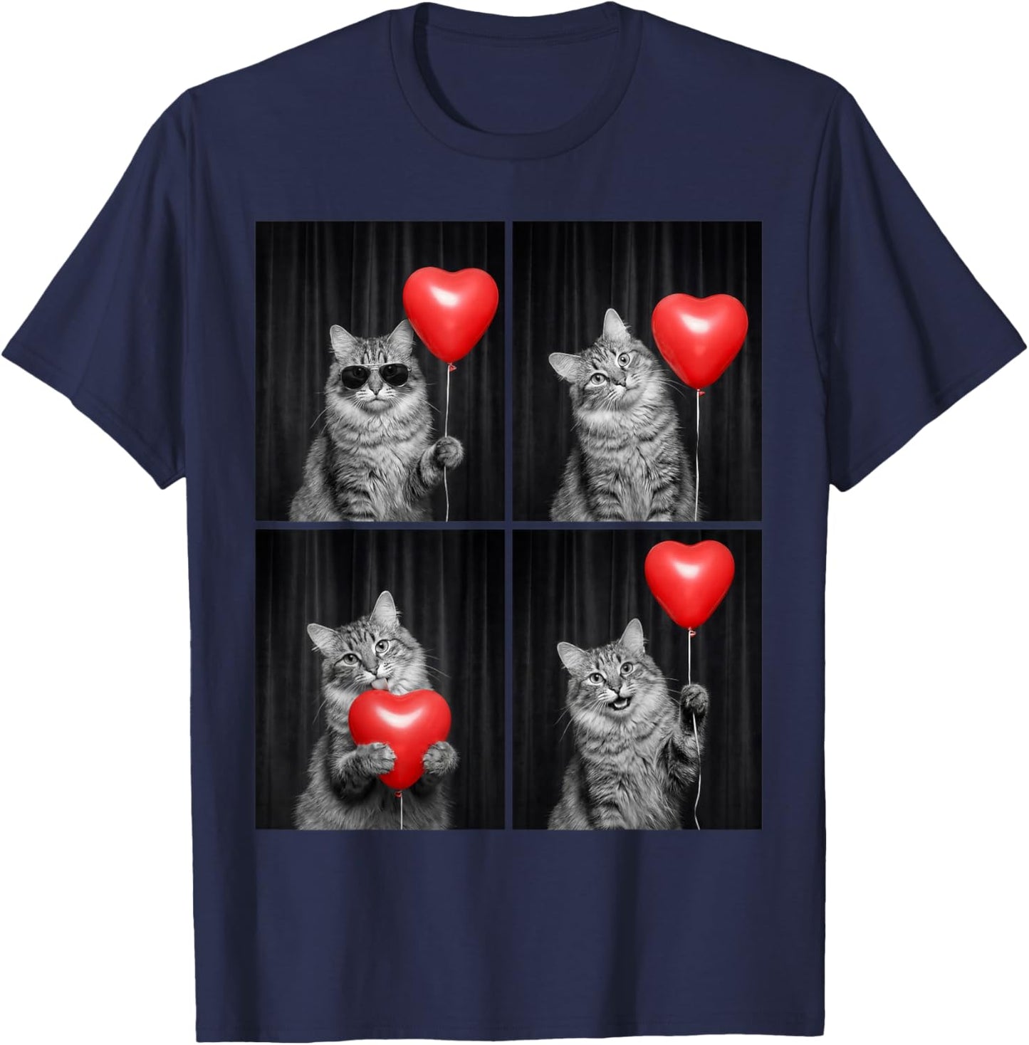 Funny Cat Photobooth Kitten Lover Design Valentines T-Shirt - T-Shirt | Navy