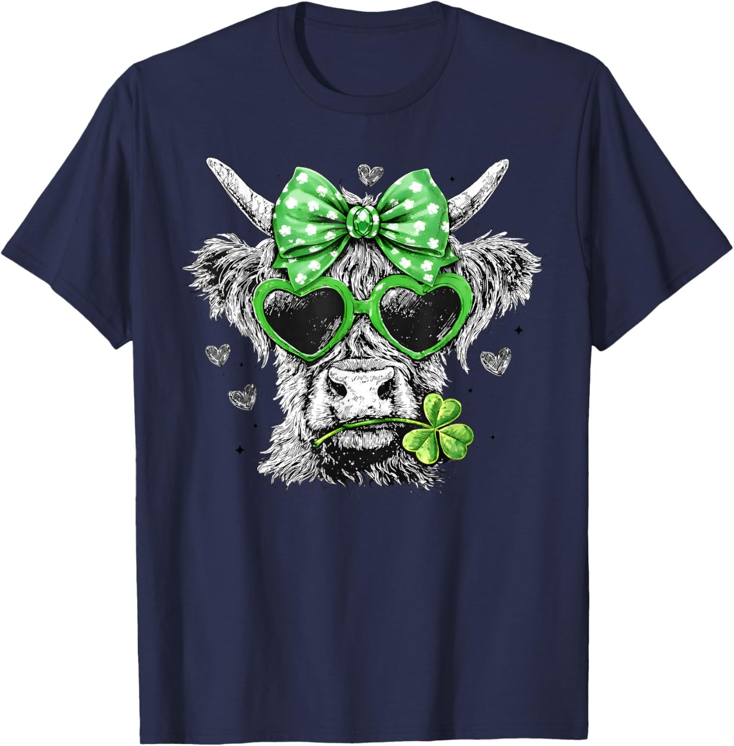 St Patricks Day Coquette Bow Highland Cow Howdy Western T-Shirt - T-Shirt | Navy