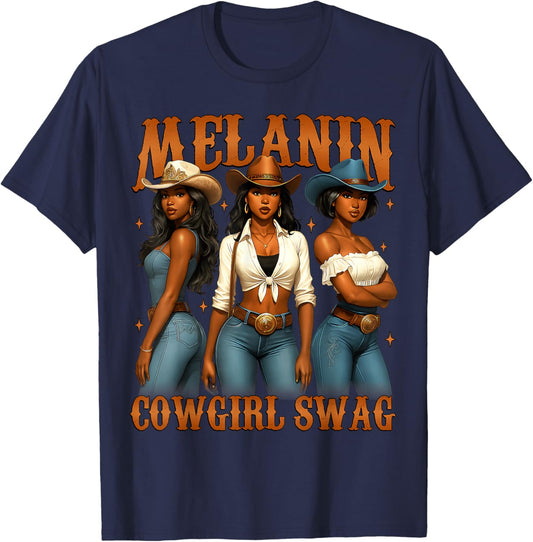 Melanin Cowgirls Swag Black History Month African Women Girl T-Shirt - T-Shirt | Navy