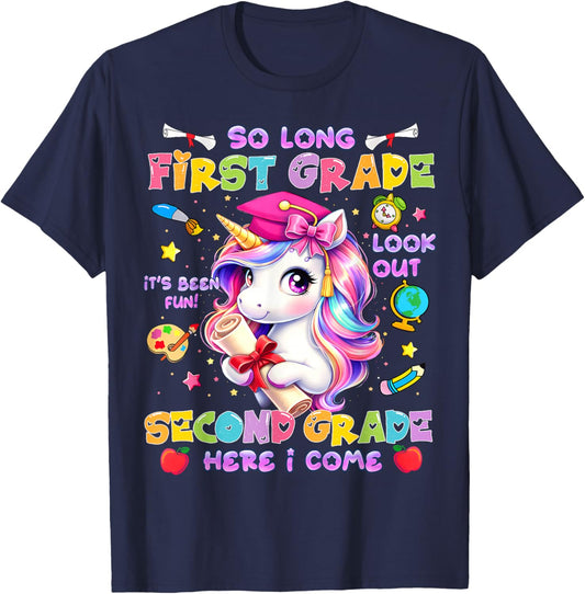 So Long 1st Grade Look Out 2nd Grade Unicorn Last Day School T-Shirt - T-Shirt | Navy