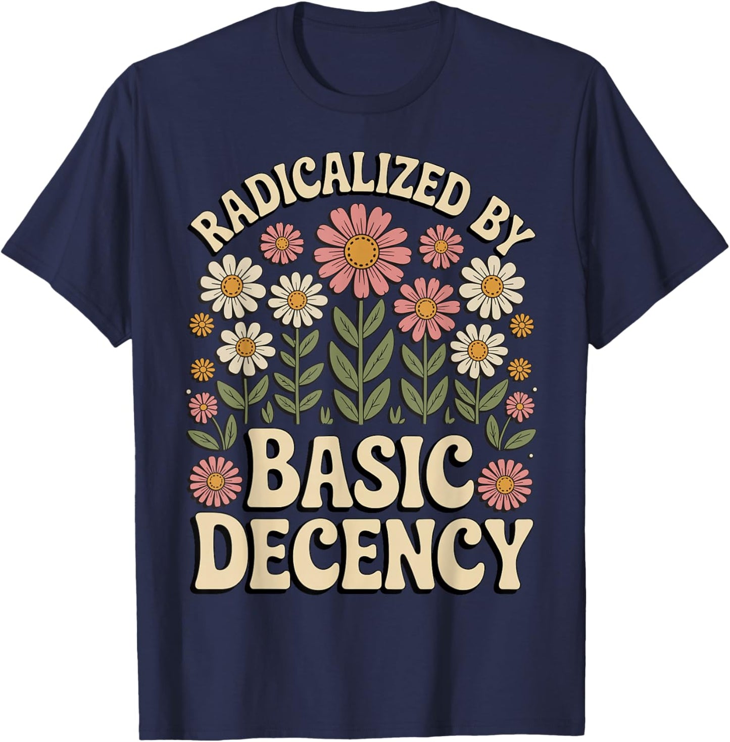 Radicalized by Basic Decency Retro Wild Floral Women T-Shirt - T-Shirt | Navy