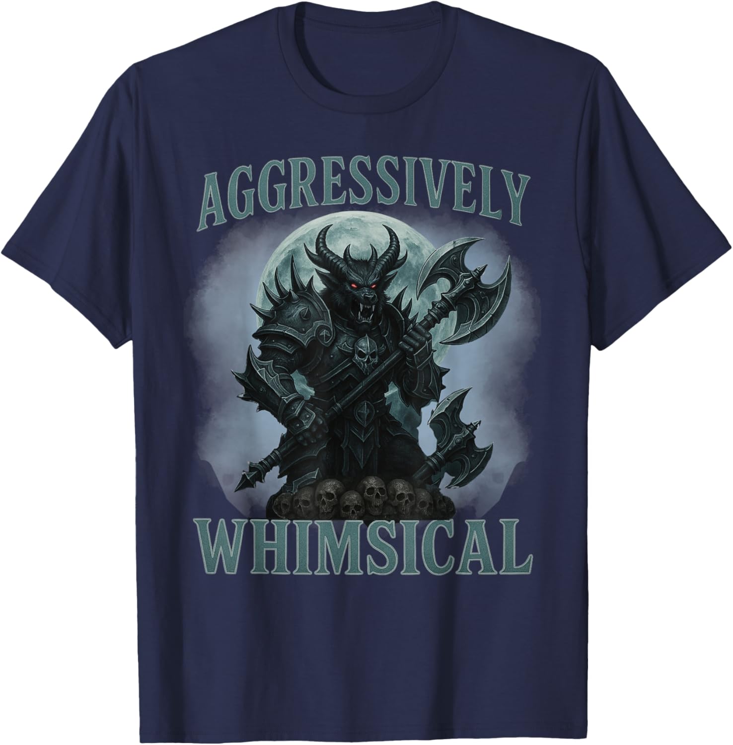 Aggressively Whimsical Dark Fantasy Warrior Battle Design T-Shirt - T-Shirt | Navy