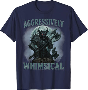 Aggressively Whimsical Dark Fantasy Warrior Battle Design T-Shirt - T-Shirt | Navy