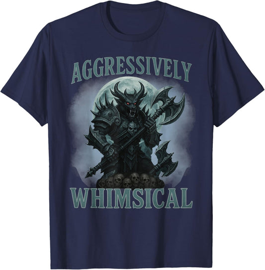 Aggressively Whimsical Dark Fantasy Warrior Battle Design T-Shirt - T-Shirt | Navy