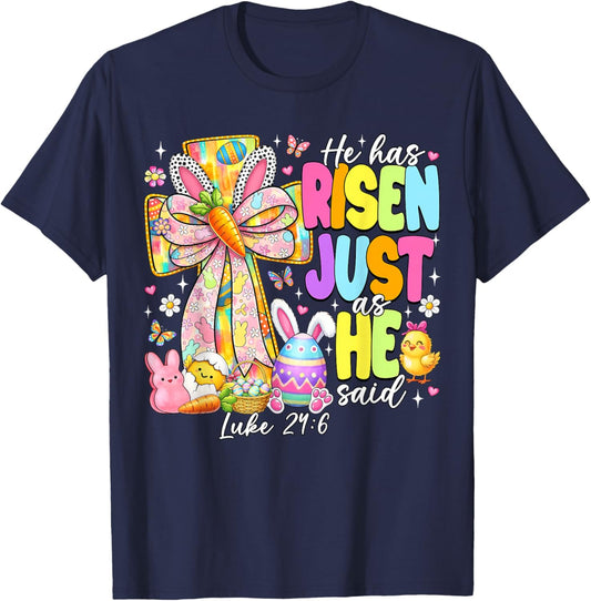 He Has Risen As He Said Bunny Cross Easter Jesus Christian T-Shirt - T-Shirt | Navy