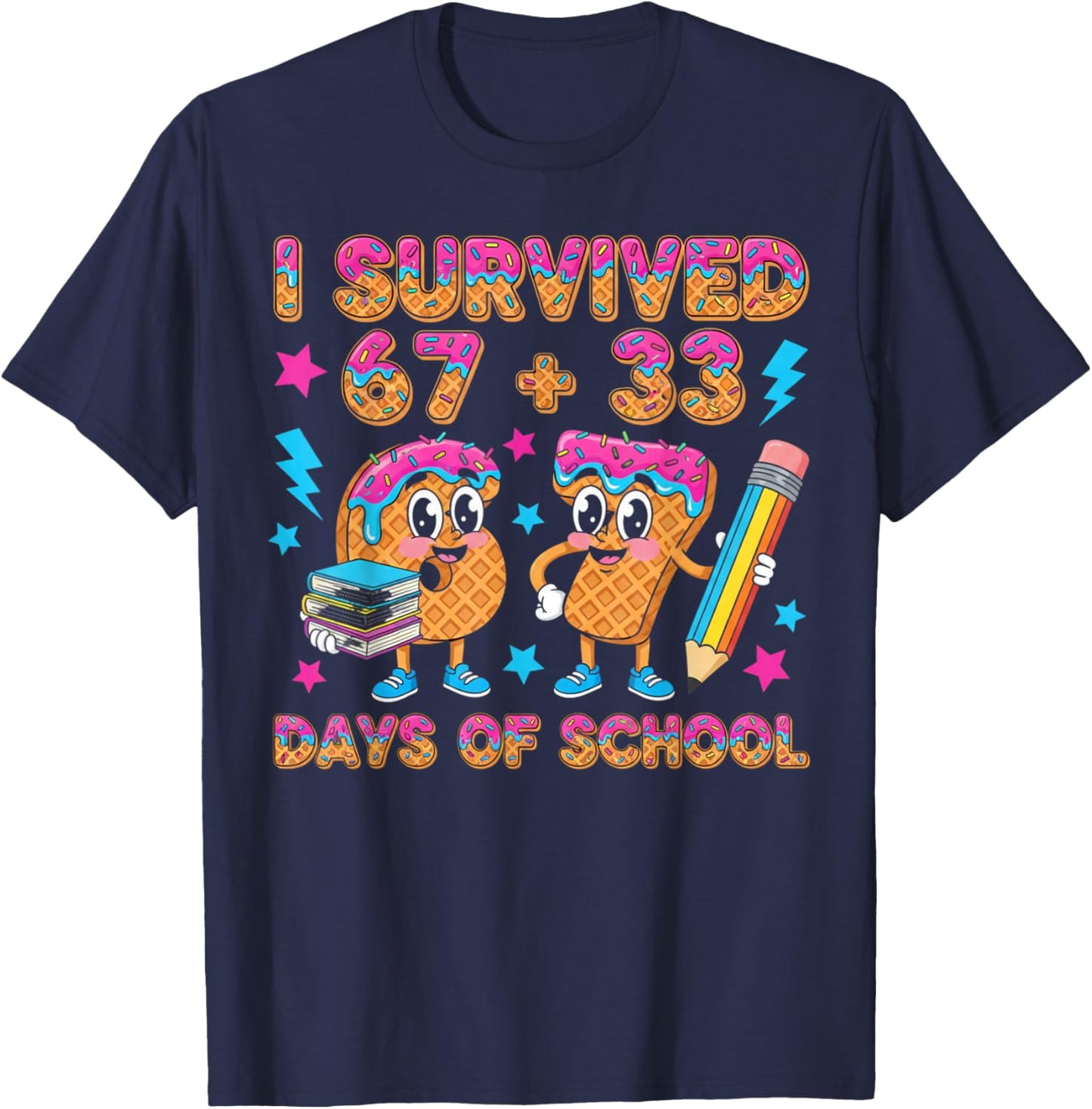 I Survived 67 100 Days of School Funny 100th Day of School T-Shirt - T-Shirt | Navy