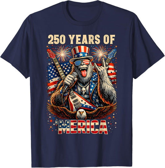 Bigfoot Merica Rock 4th of July 250 Anniversary USA T-Shirt - T-Shirt | Navy