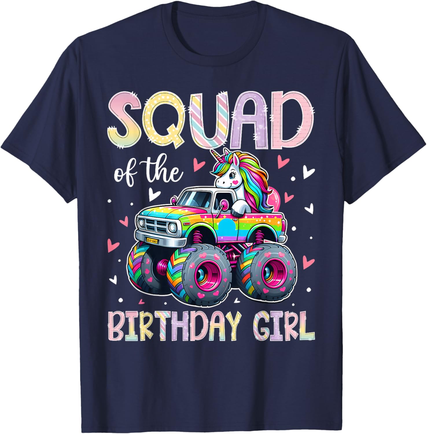 Squad of The Birthday Girl Unicorn Riding Monster Truck T-Shirt - T-Shirt | Navy
