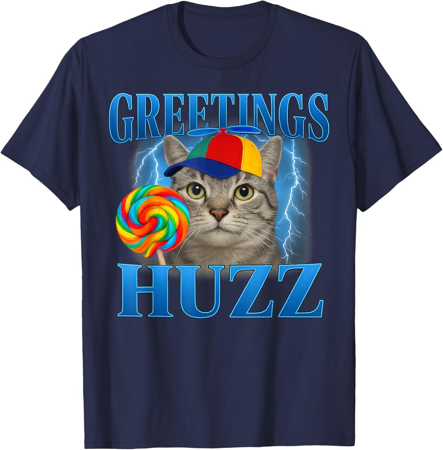 Greetings Huzz Funny Cat Meme Design Gifts Women Kid T-Shirt - T-Shirt | Navy