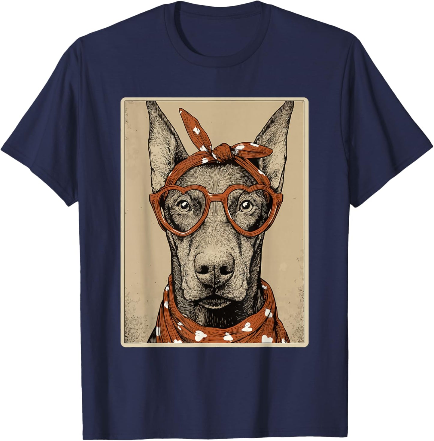 Cute Doberman with Hearts Glasses Valentines Dog Coquette T-Shirt - T-Shirt | Navy