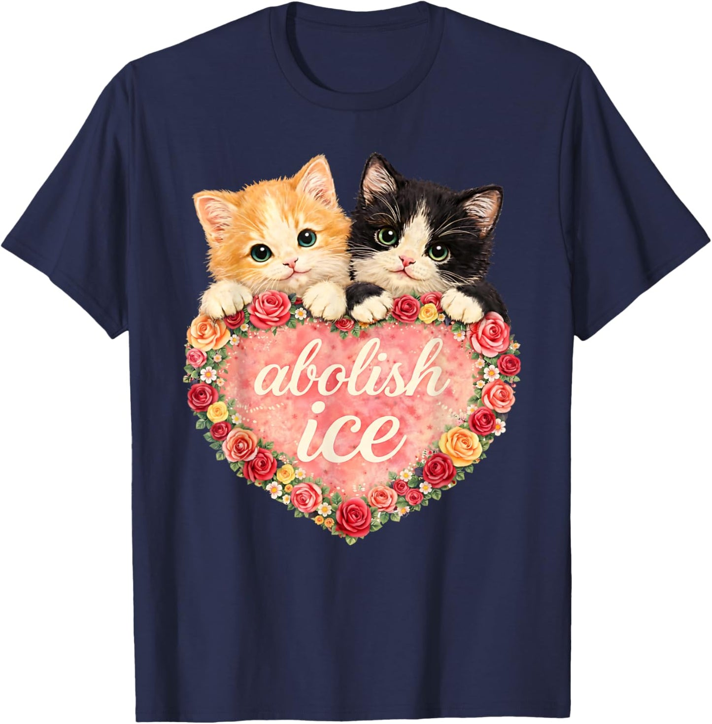 Abolish ICE Cute Cat Valentine T-Shirt - T-Shirt | Navy