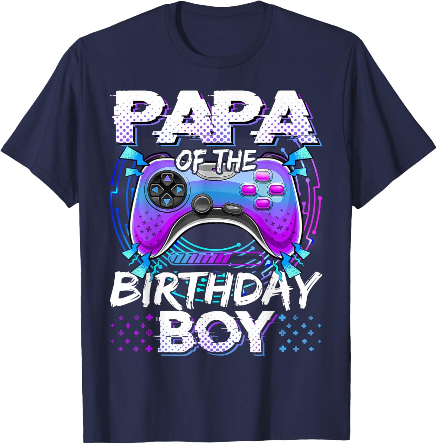 Papa of The Birthday Boy Video Game Controller Matching T-Shirt - T-Shirt | Navy
