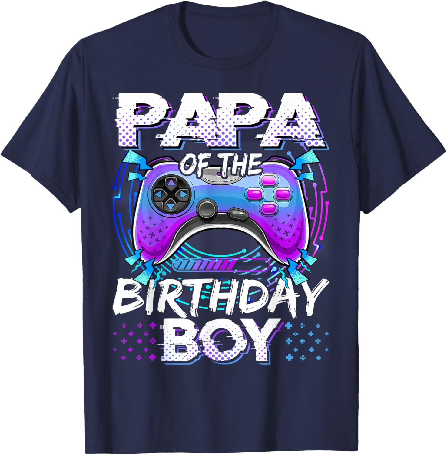 Papa of The Birthday Boy Video Game Controller Matching T-Shirt - T-Shirt | Navy